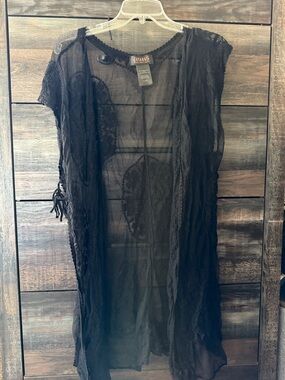 Shyanne black embroidered lace kimono cardigan